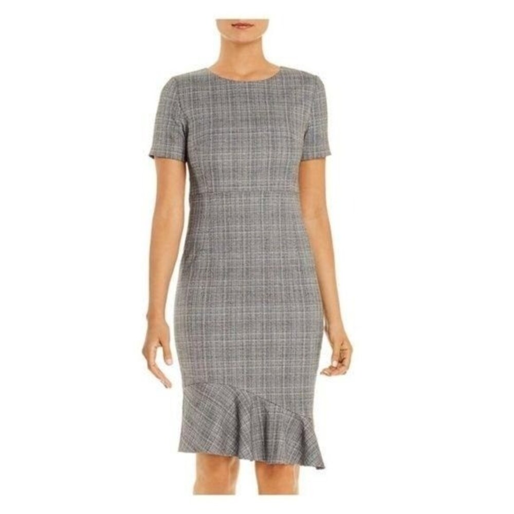 T Tahari Glenplaid Flutter Hem Dress Size 6 NWT